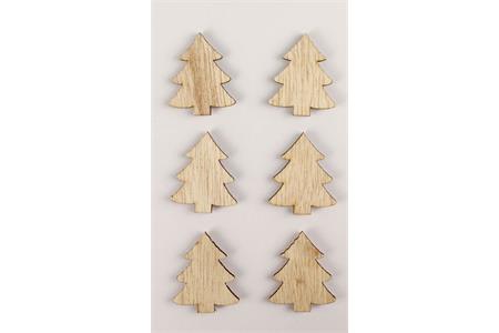 6 stickers en bois brut forme sapin - 3,5 x 3 cm