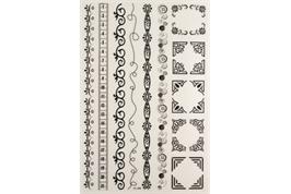 2 planches de transfert à sec noir et blanc thème rubans et coin fantaisie 15 x 23 cm