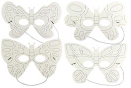 Set de 4 masques papillons en carte forte blanche prédessinés 