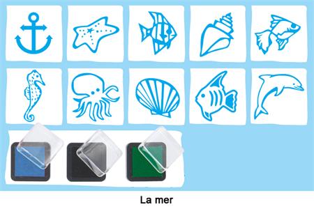 Tubo de 10 tampons "La Mer" + 3 encreurs : noir, bleu et vert